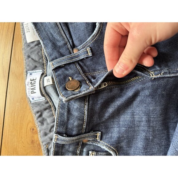 Paige Women Skyline Ankle Peg Jeans Denim Blue Size 26 Stretch Distressed Preppy - Picture 9 of 14